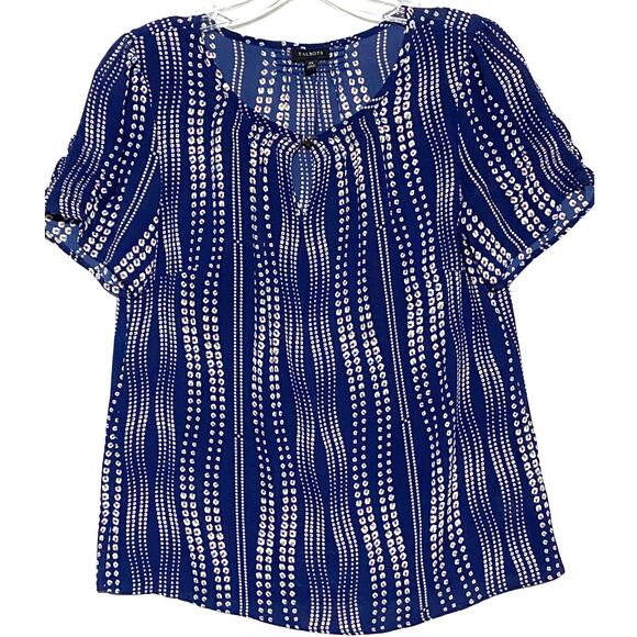 Talbots Tops - Talbots Blue Floral Blouse Top XS Keyhole Neck Coastal Nautical Career Abstract